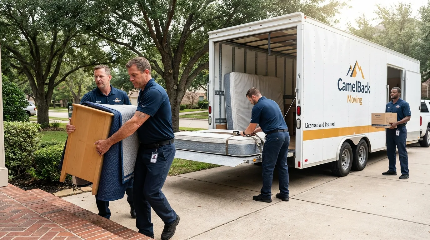 Crew loading residential truck for cross-state move from Mulberry, IN